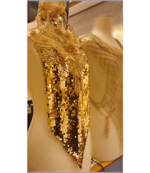 Gold Sequin Cutout Dress